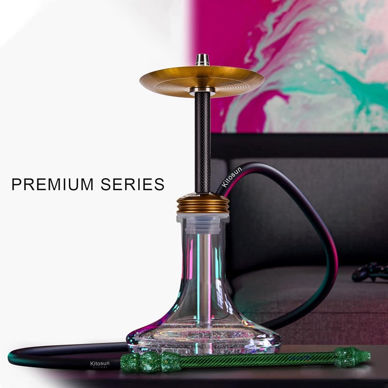 KITOSUN Hookah Hose Handle Mouthpiece Part - Hookah Accessories 100% Carbon Fiber Sleeve Shisha Handle with Resin Mouth Pieces Ergonomic Designed Universal Elegant (Green & Gold Flakes) - Image 5